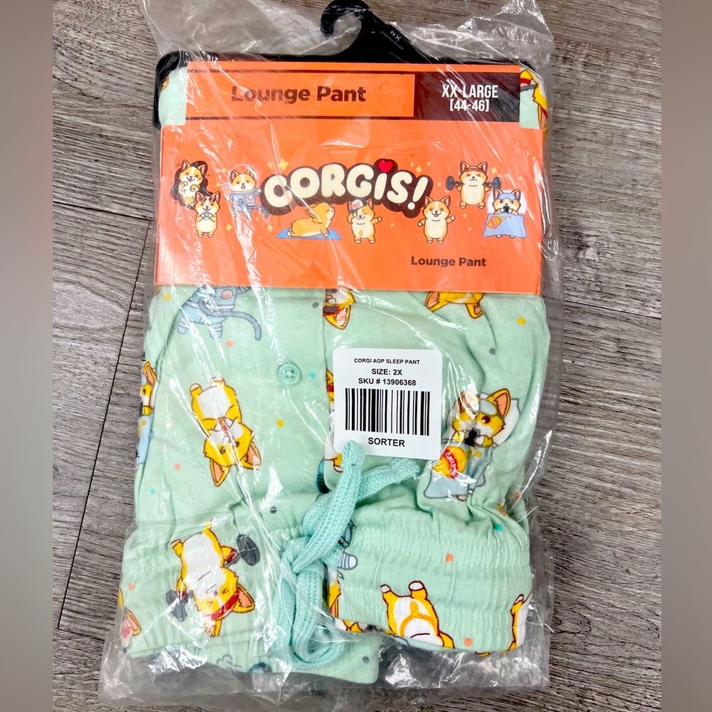 Brand New Teal Box Lunch Corgi Lounge Pants 2XL